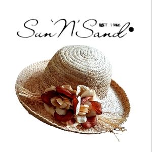 Sun N' Sand Paper "Braid Up Brim" Floral Accented Straw Sun Hat